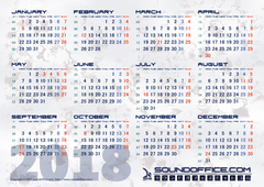2018年週番号付きカレンダー